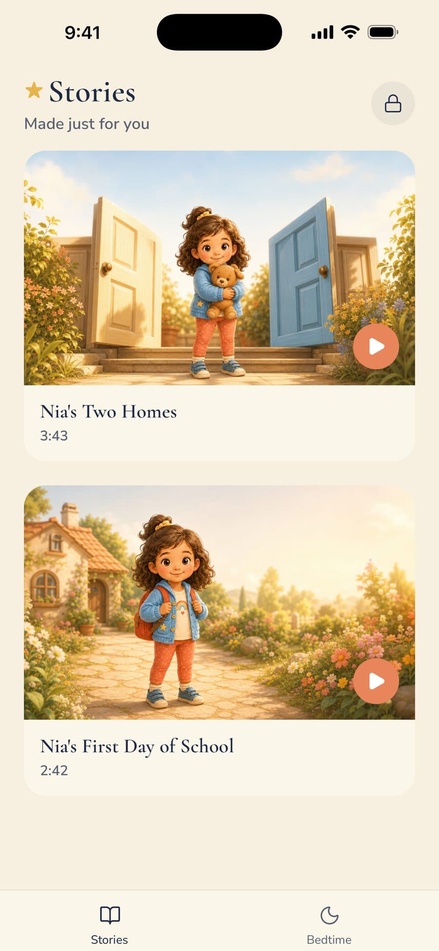 The FableFleet app open on the Stories shelf, showing two finished films